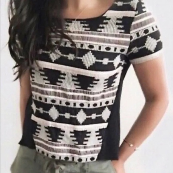 Euc Anthropologie Sunday In Brooklyn Ellery Geo Aztec Short Sleeve Blouse Size S - Picture 1 of 8